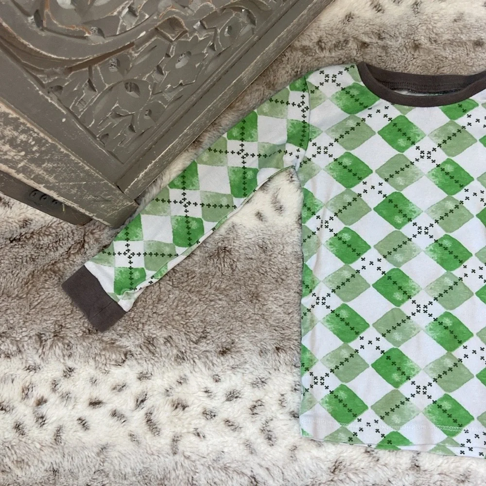 Burt’s Bees Kids matching set boys 2T green argyle preppy loungewear pajamas